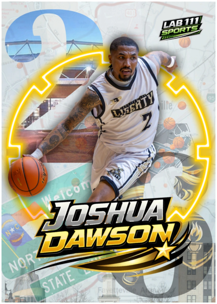 Joshua Dawson's Fayetteville Liberty basketball trading card by Lab 111 Sports.