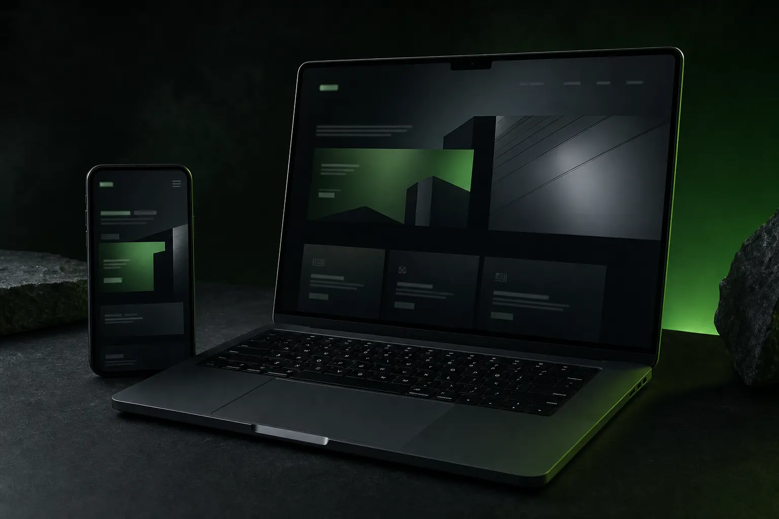Responsive Lab 111 website design shown on laptop and phone.